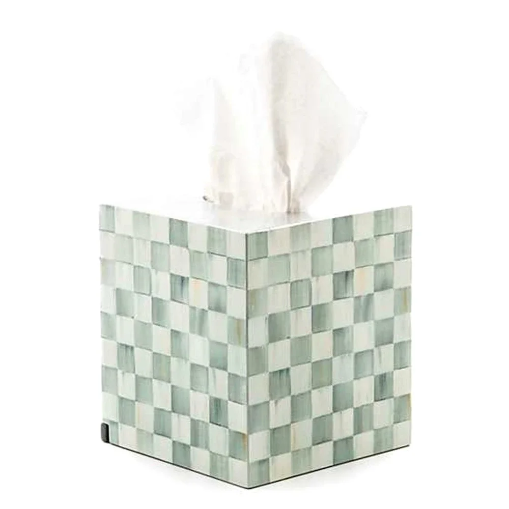 Brand New Mackenzie-Childs Sterling Check Lacquer Boutique Tissue Box Cover